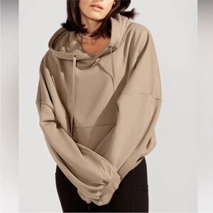 POPFLEX Pullover Cloud Hoodie Kangaroo Pocket - Milk Tea brown size small medium